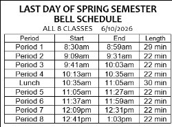 Last Day of School Bell Schedule June 10